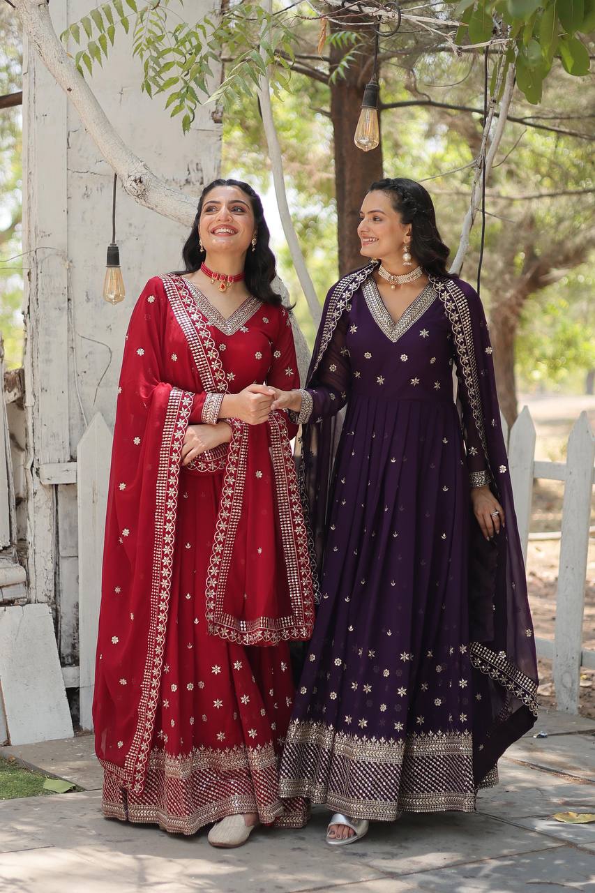 Magnificent Faux Georgette Rich Sequins Worked Designer Gown - Ethnicwish