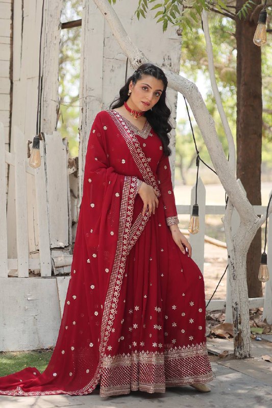 Magnificent Faux Georgette Rich Sequins Worked Designer Gown - Ethnicwish