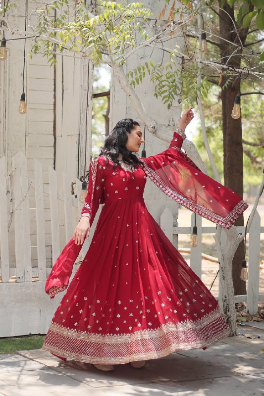 Magnificent Faux Georgette Rich Sequins Worked Designer Gown - Ethnicwish