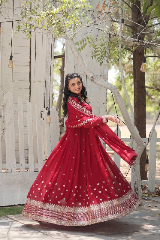 Magnificent Faux Georgette Rich Sequins Worked Designer Gown - Ethnicwish
