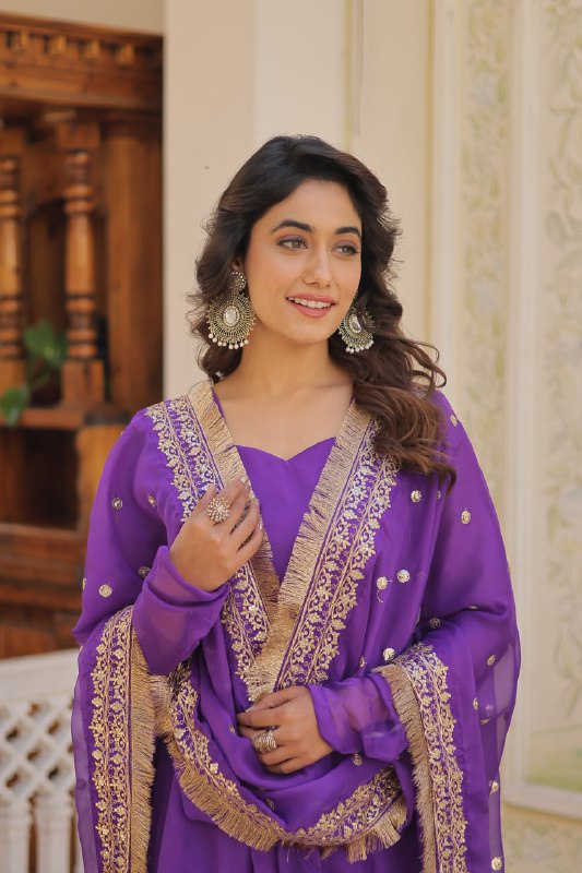 Alluring Russian Silk Fully Stitched Designer Gown With Dupatta - Ethnicwish