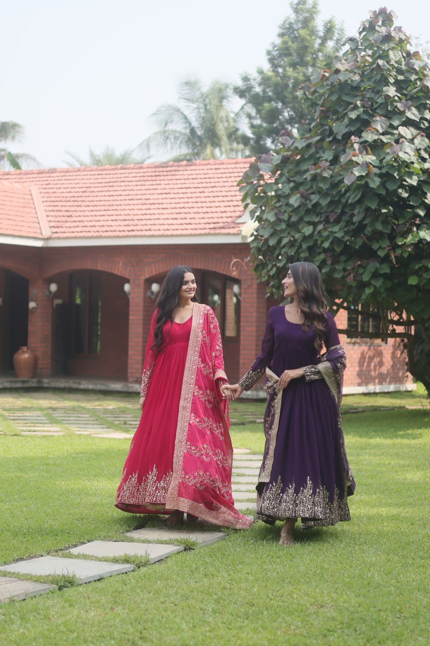 Hypnotic Faux Georgette Multi Sequins Worked Festive Wear Gown - Ethnicwish