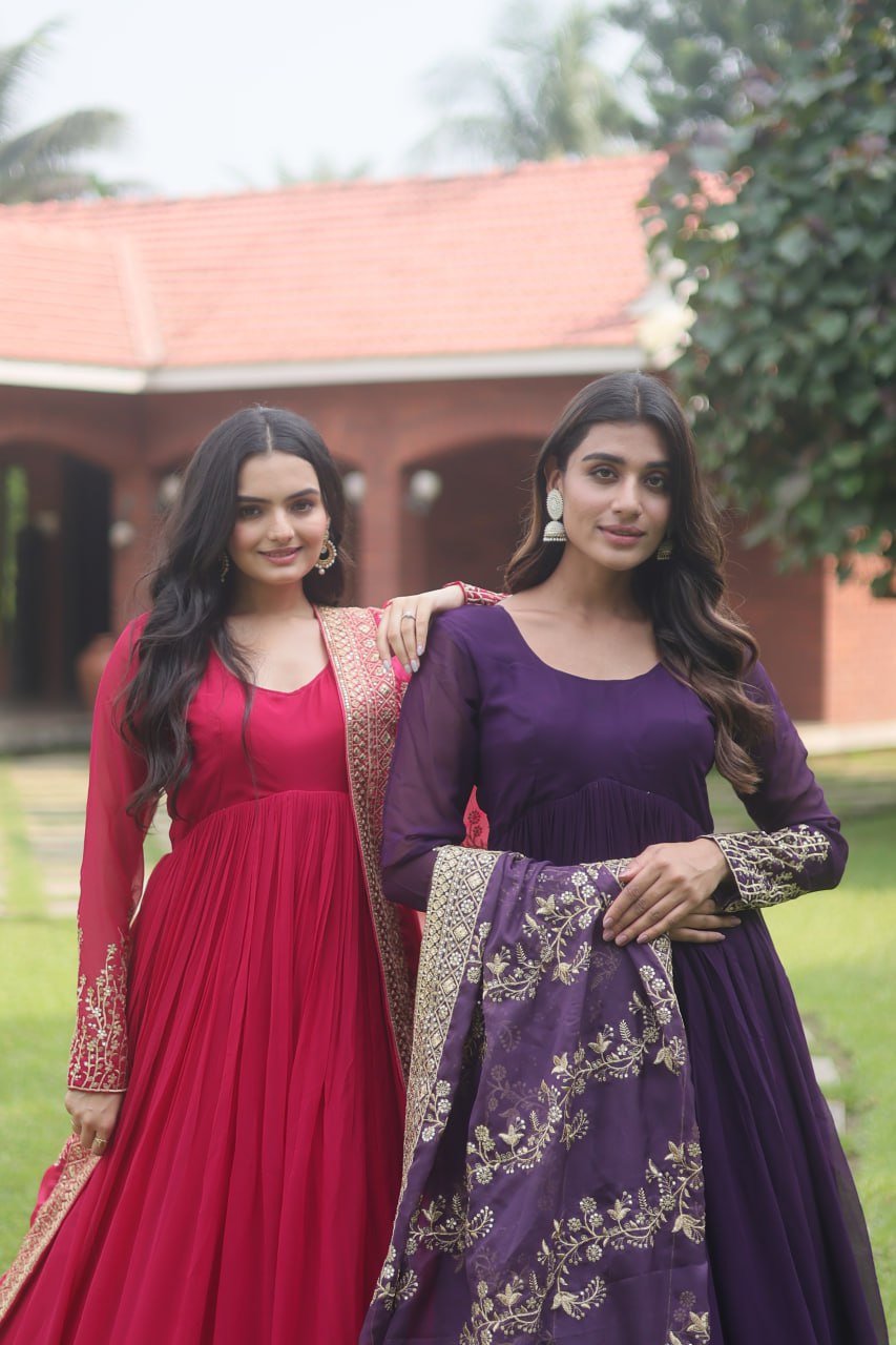 Hypnotic Faux Georgette Multi Sequins Worked Festive Wear Gown - Ethnicwish