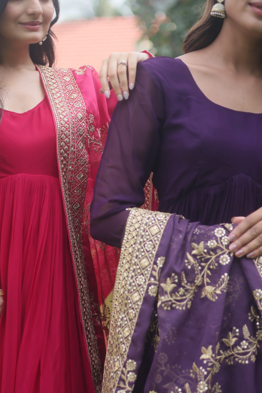 Hypnotic Faux Georgette Multi Sequins Worked Festive Wear Gown - Ethnicwish