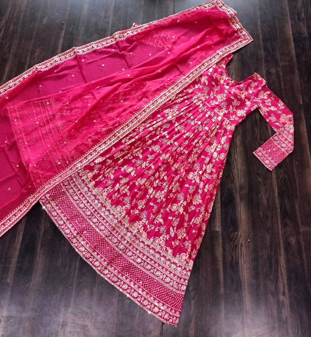 Stunning Viscous Jacquard Sequins Embroidered Designer Gown With Dupatta - Ethnicwish