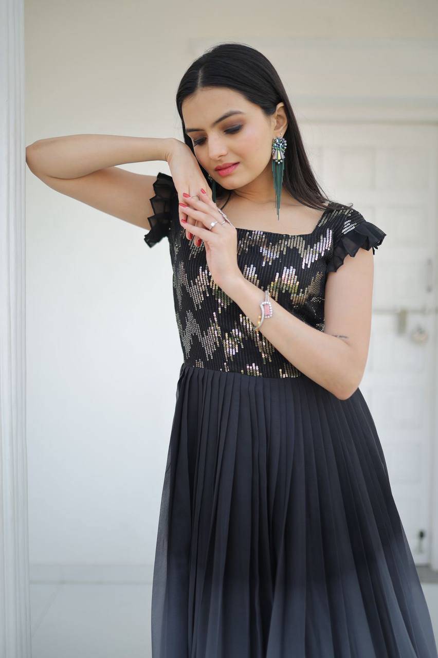Dashing Faux Georgette Shaded Sequins Worked Gown - Ethnicwish