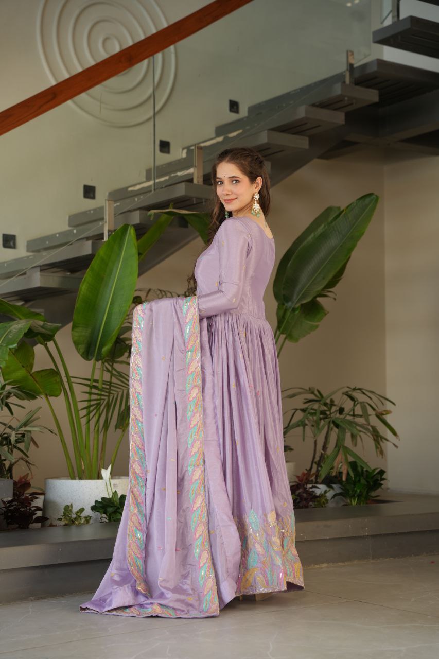 Chinnon Sequins & Thread Embroidered Gown Set – Fully Stitched & Ready to Wear - ETHNICDEAL