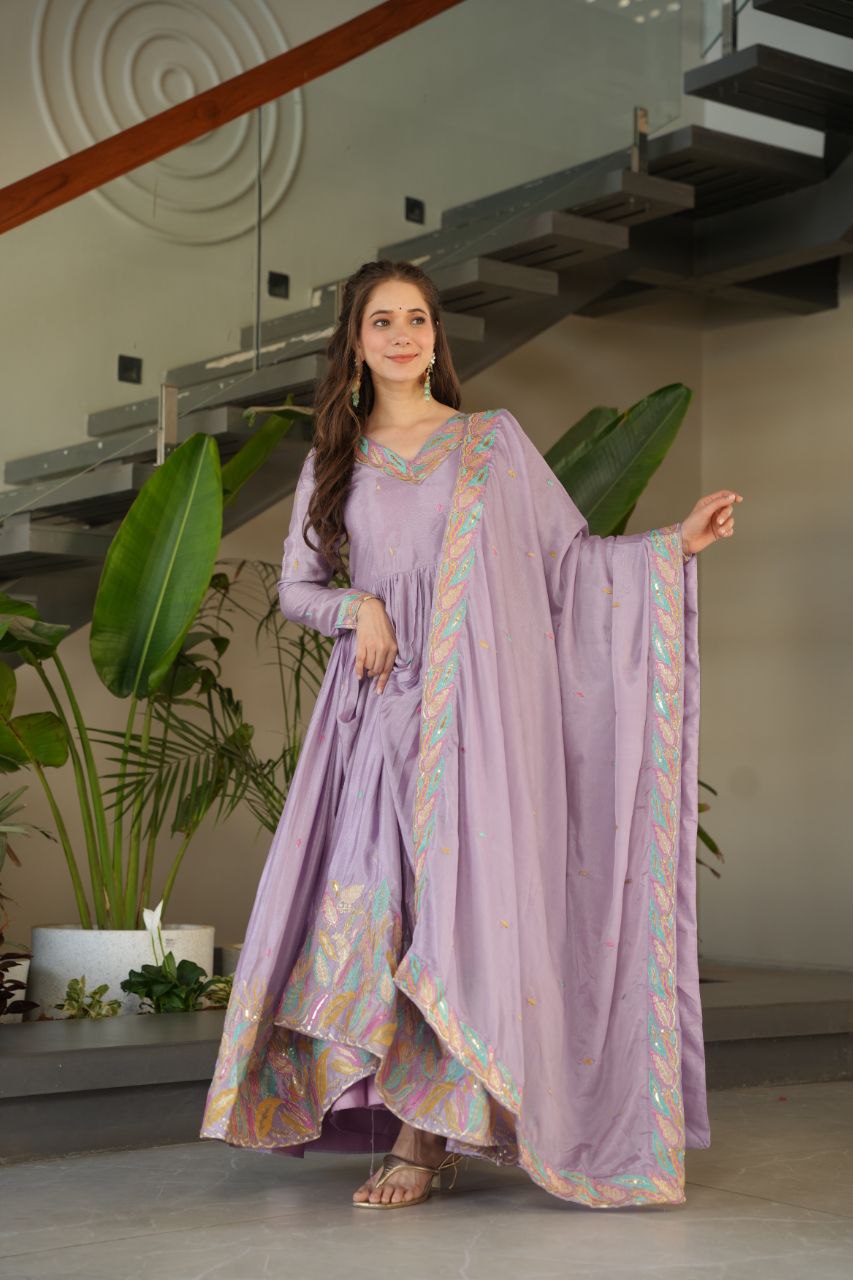 Chinnon Sequins & Thread Embroidered Gown Set – Fully Stitched & Ready to Wear - ETHNICDEAL