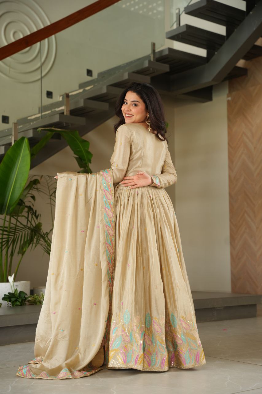 Chinnon Sequins & Thread Embroidered Gown Set – Fully Stitched & Ready to Wear - ETHNICDEAL