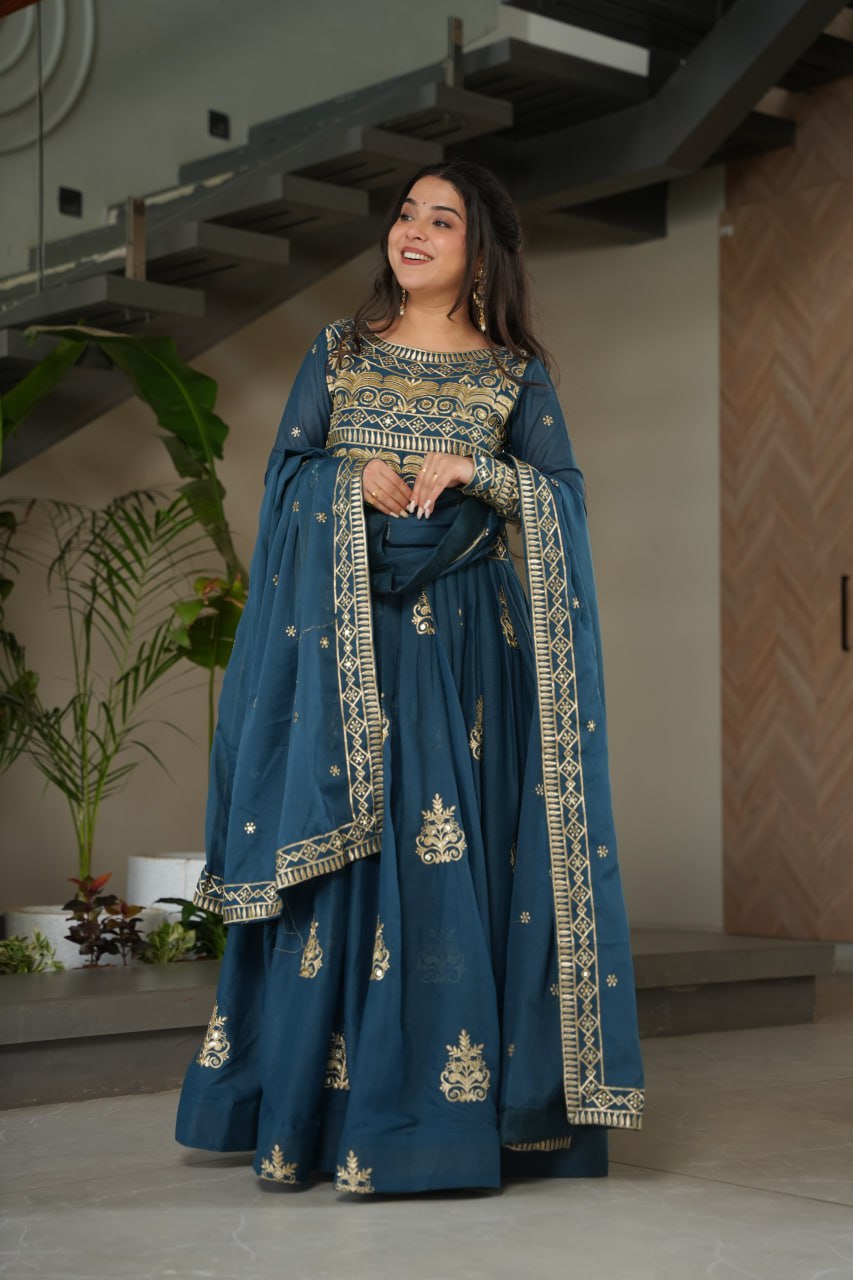 Chinnon Sequins & Beads Embroidered Gown Set With Dupatta - ETHNICDEAL