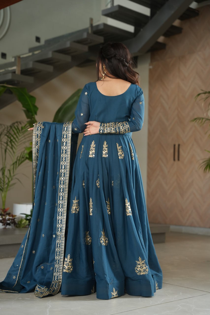 Chinnon Sequins & Beads Embroidered Gown Set With Dupatta - ETHNICDEAL