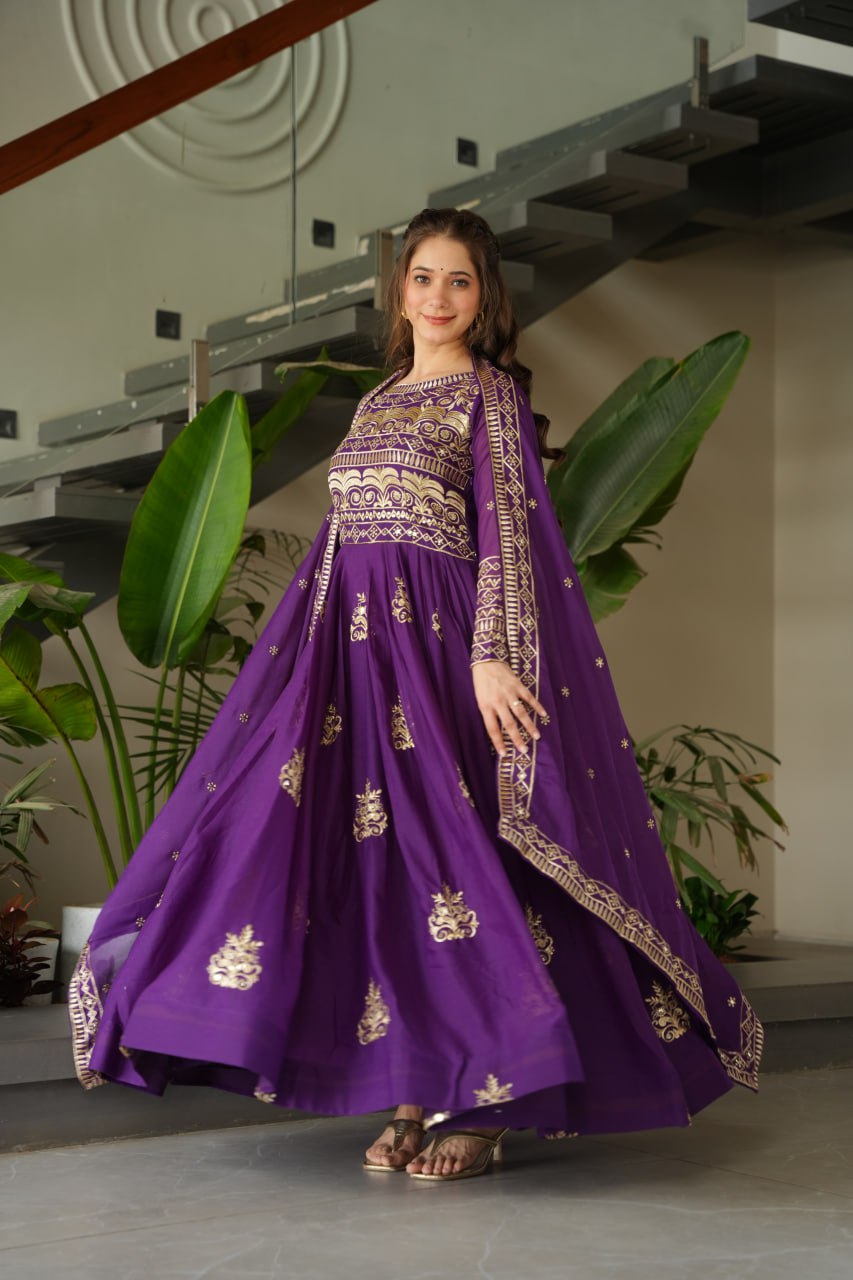 Chinnon Sequins & Beads Embroidered Gown Set With Dupatta - ETHNICDEAL