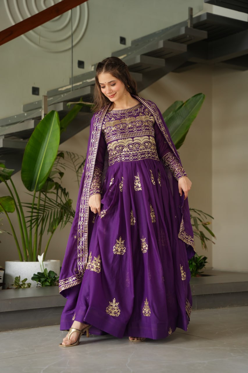 Chinnon Sequins & Beads Embroidered Gown Set With Dupatta - ETHNICDEAL