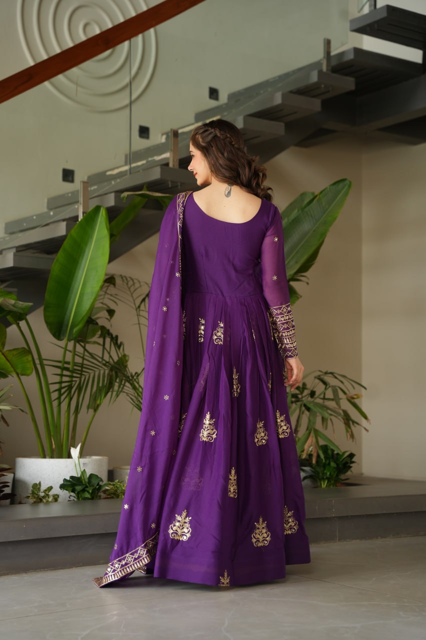 Chinnon Sequins & Beads Embroidered Gown Set With Dupatta - ETHNICDEAL