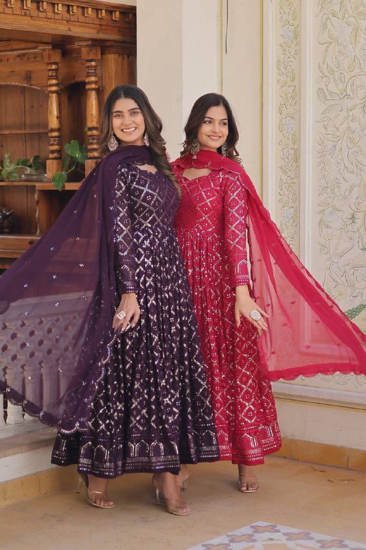 Bewitching Faux Georgette Heavy Sequins Worked Designer Gown - Ethnicwish