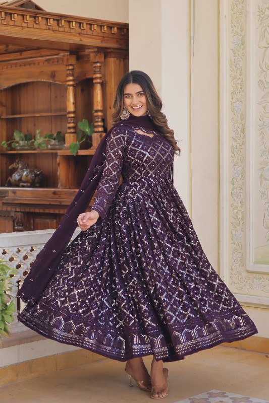Bewitching Faux Georgette Heavy Sequins Worked Designer Gown - Ethnicwish