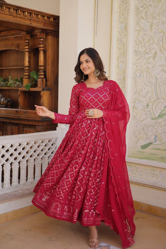 Bewitching Faux Georgette Heavy Sequins Worked Designer Gown - Ethnicwish