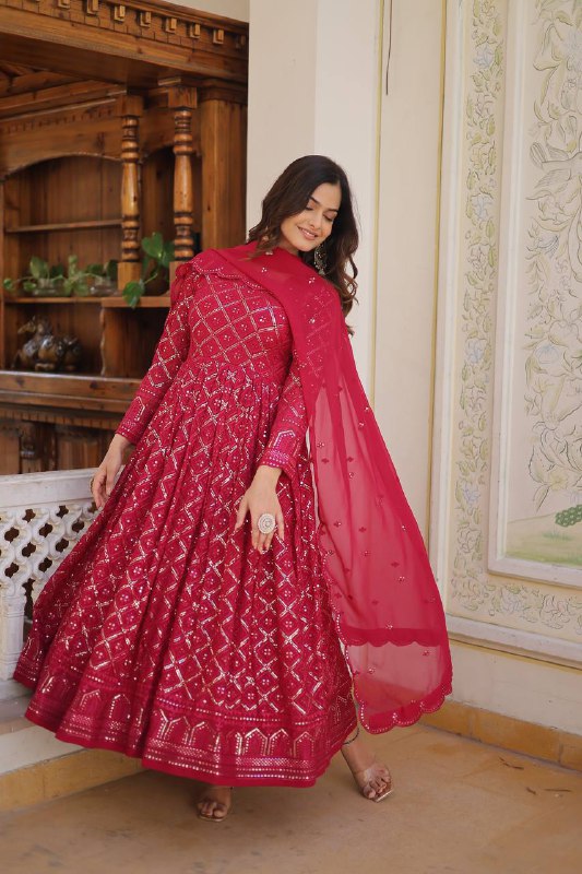 Bewitching Faux Georgette Heavy Sequins Worked Designer Gown - Ethnicwish
