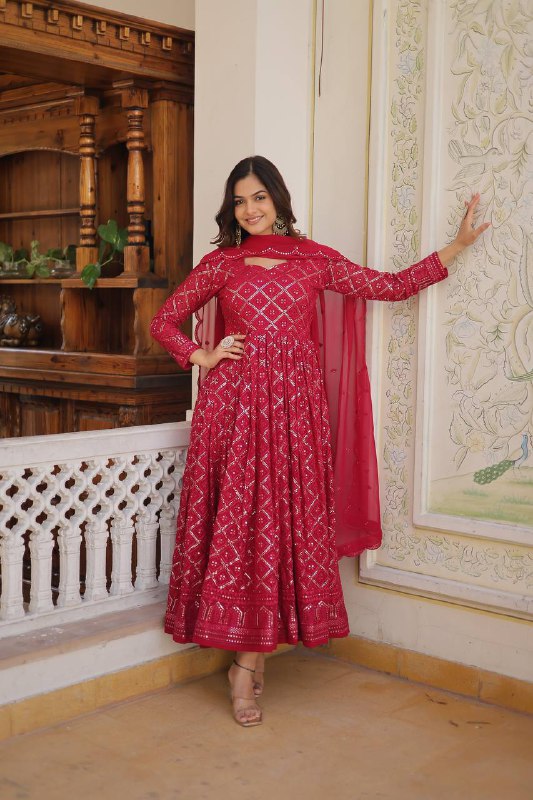 Bewitching Faux Georgette Heavy Sequins Worked Designer Gown - Ethnicwish