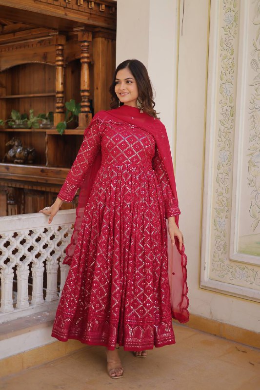 Bewitching Faux Georgette Heavy Sequins Worked Designer Gown - Ethnicwish