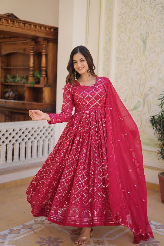 Bewitching Faux Georgette Heavy Sequins Worked Designer Gown - Ethnicwish