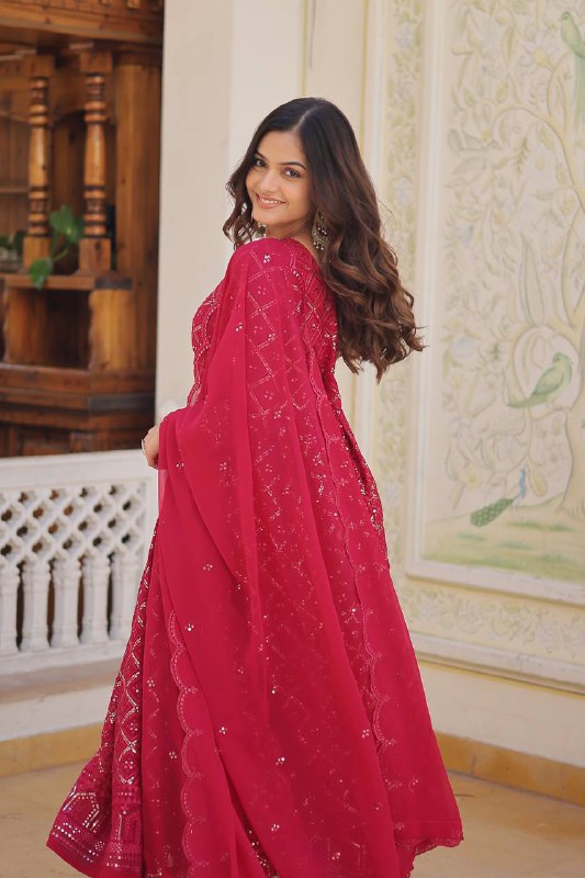 Bewitching Faux Georgette Heavy Sequins Worked Designer Gown - Ethnicwish