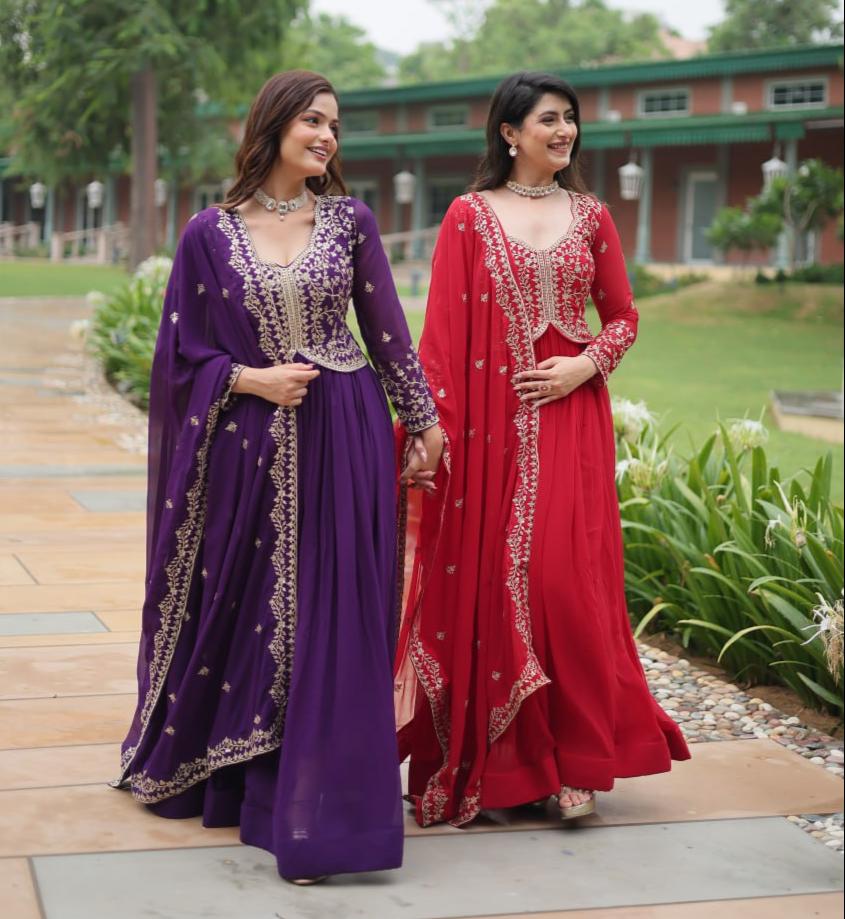 Radiant Faux Georgette Intricate Sequins Embroidered Gown With Dupatta - Ethnicwish