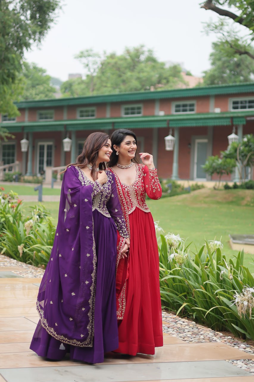 Radiant Faux Georgette Intricate Sequins Embroidered Gown With Dupatta - Ethnicwish