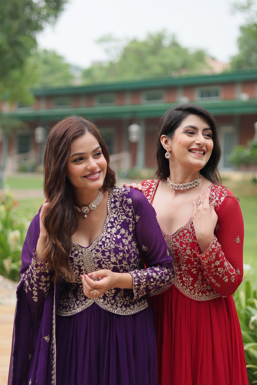 Radiant Faux Georgette Intricate Sequins Embroidered Gown With Dupatta - Ethnicwish