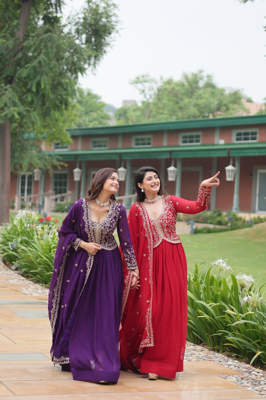 Radiant Faux Georgette Intricate Sequins Embroidered Gown With Dupatta - Ethnicwish