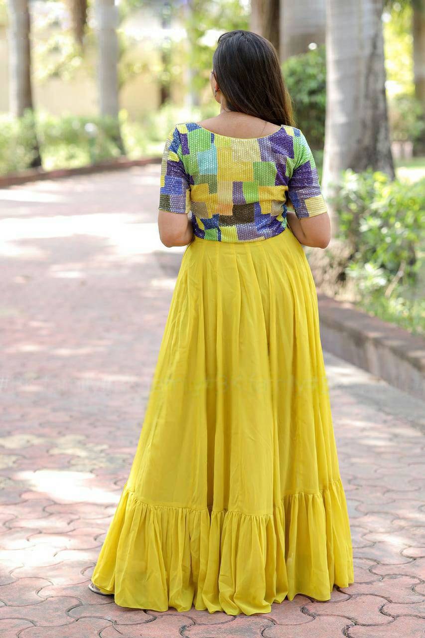 Resplendent Yellow Faux Georgette Fully Stitched Gown - Ethnicwish