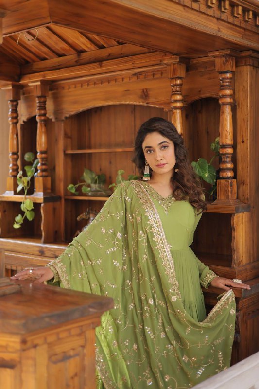 Splendid Faux Georgette Embroidered Designer Gown With Dupatta - Ethnicwish