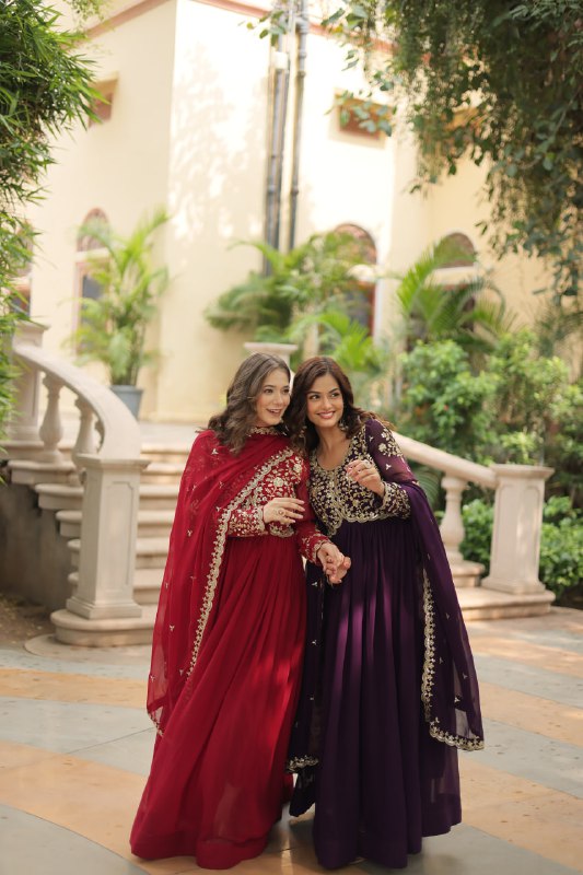 Breathtaking Faux Georgette Sequins Zari Worked Designer Gown - Ethnicwish