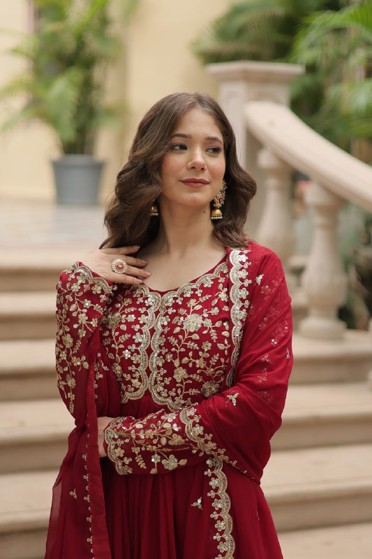 Breathtaking Faux Georgette Sequins Zari Worked Designer Gown - Ethnicwish