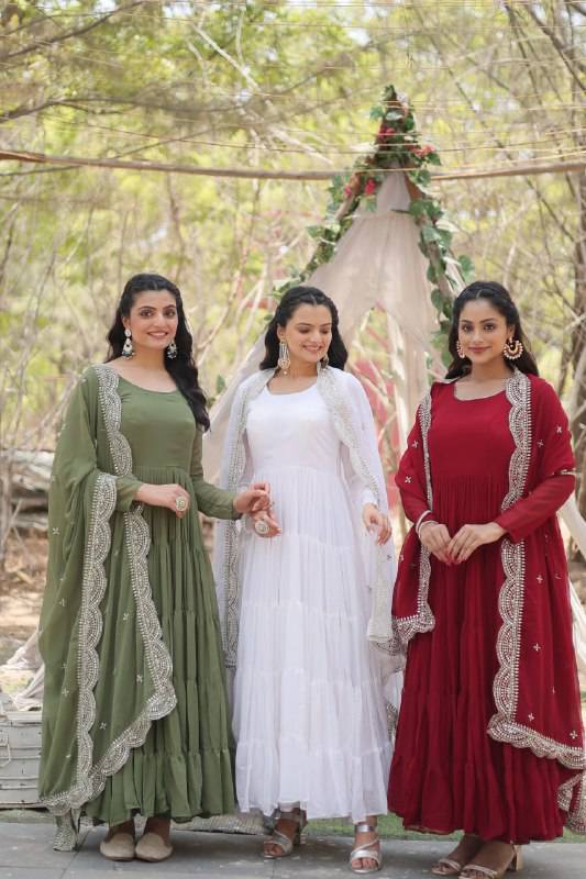 Delightful Faux Georgette 15 Meter Flared Fully Stitched Ruffle Gown - Ethnicwish