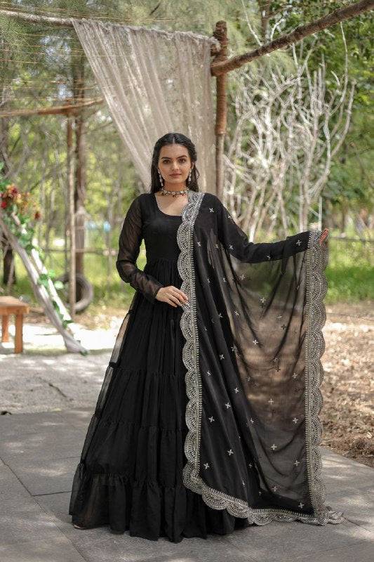 Delightful Faux Georgette 15 Meter Flared Fully Stitched Ruffle Gown - Ethnicwish