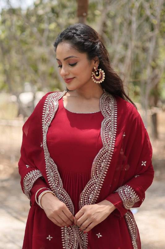 Delightful Faux Georgette 15 Meter Flared Fully Stitched Ruffle Gown - Ethnicwish