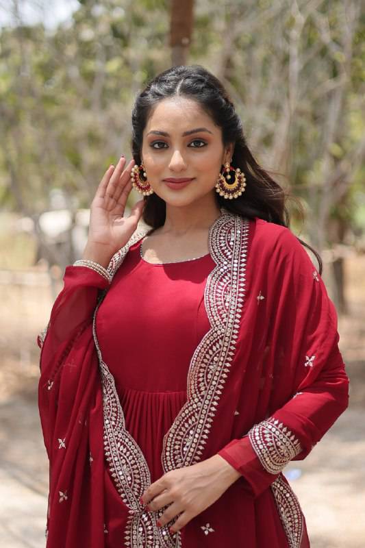 Delightful Faux Georgette 15 Meter Flared Fully Stitched Ruffle Gown - Ethnicwish