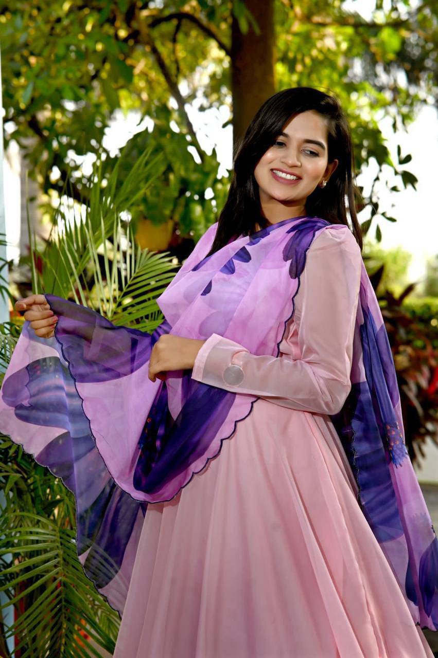 Spectacular Tabby Silk Fully Stitched Flairy Gown With Dupatta - Ethnicwish