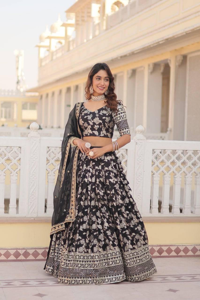 Fascinating Pure Viscous Jacquard Sequins Embroidered Lehenga Choli - Ethnicwish