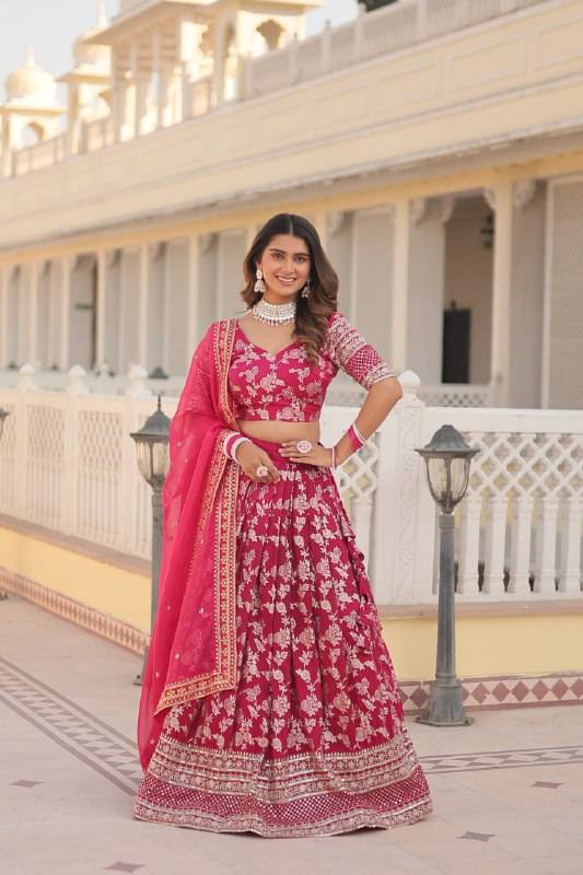 Fascinating Pure Viscous Jacquard Sequins Embroidered Lehenga Choli - Ethnicwish