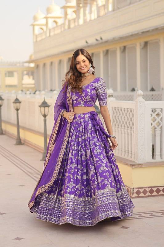 Fascinating Pure Viscous Jacquard Sequins Embroidered Lehenga Choli - Ethnicwish