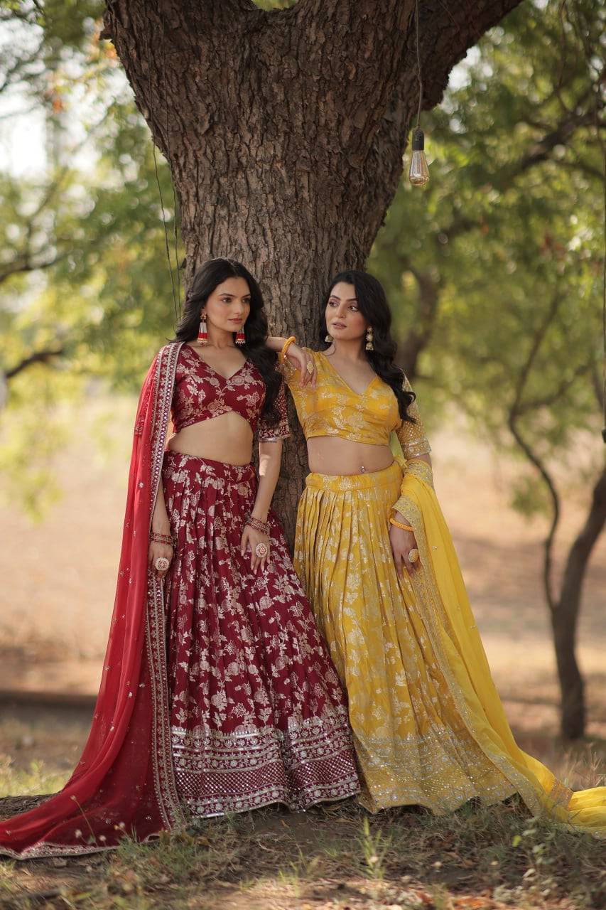 Fascinating Pure Viscous Jacquard Sequins Embroidered Lehenga Choli - Ethnicwish