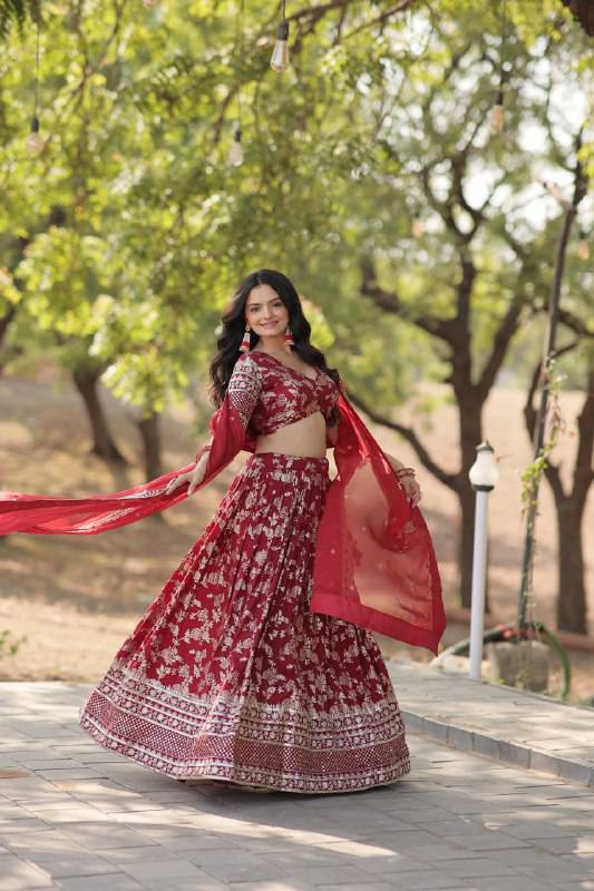 Fascinating Pure Viscous Jacquard Sequins Embroidered Lehenga Choli - Ethnicwish