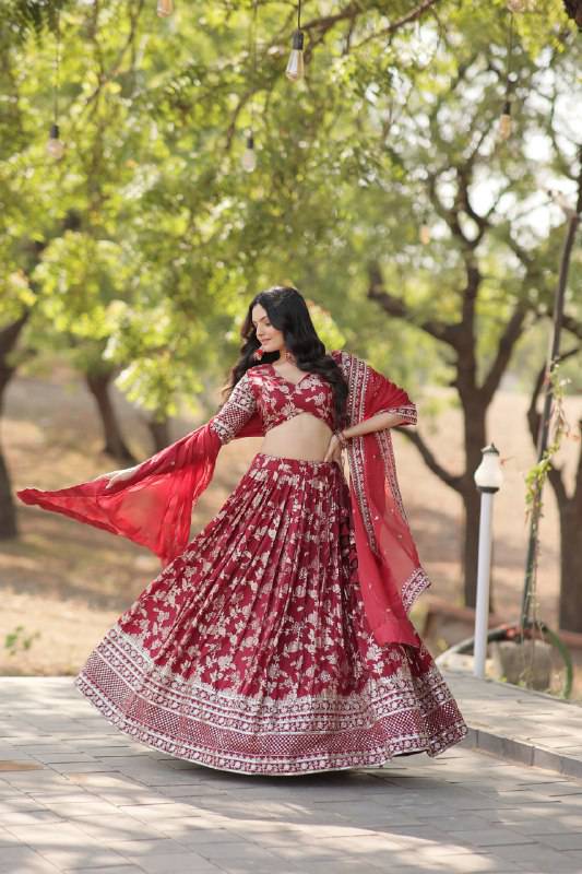 Fascinating Pure Viscous Jacquard Sequins Embroidered Lehenga Choli - Ethnicwish