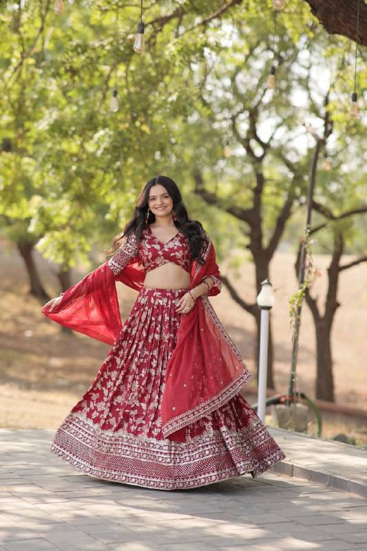 Fascinating Pure Viscous Jacquard Sequins Embroidered Lehenga Choli - Ethnicwish