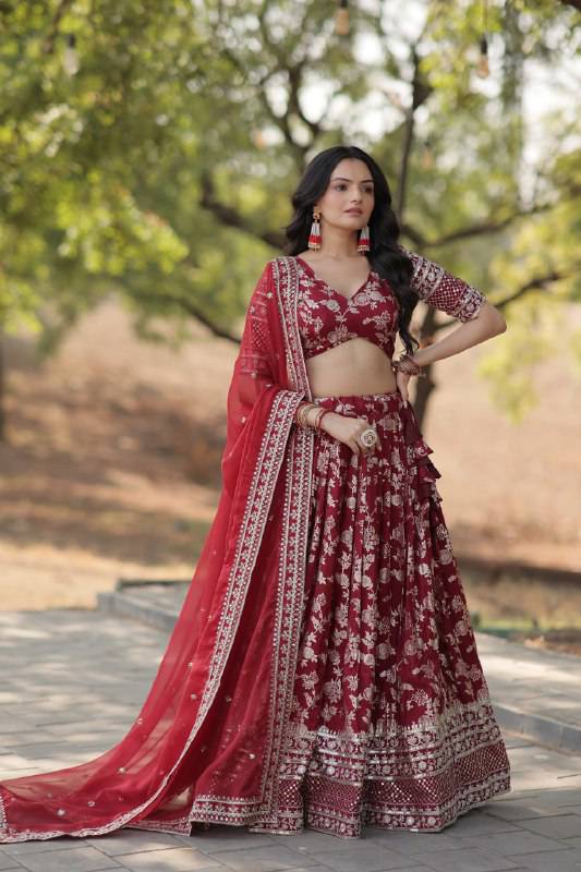 Fascinating Pure Viscous Jacquard Sequins Embroidered Lehenga Choli - Ethnicwish