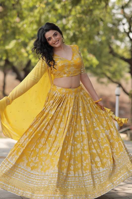 Fascinating Pure Viscous Jacquard Sequins Embroidered Lehenga Choli - Ethnicwish