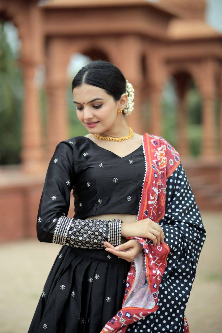 Unique Silk Sequins Embroidered Lehenga Choli Set - Ethnicwish