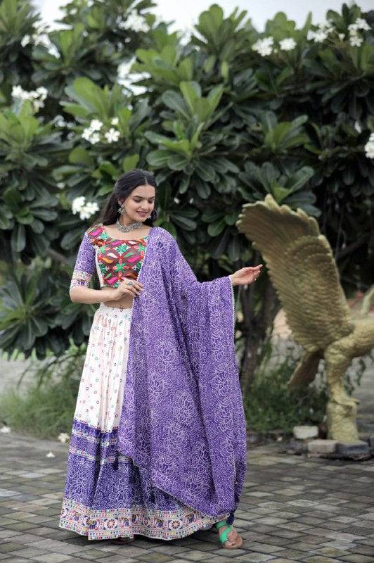 Dainty Rayon Printed Gamthi Worked Navratri Wear Lehenga Choli - Ethnicwish